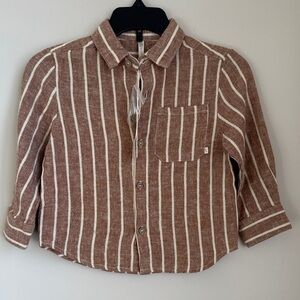 Brown and White Striped Button-Up Shirt